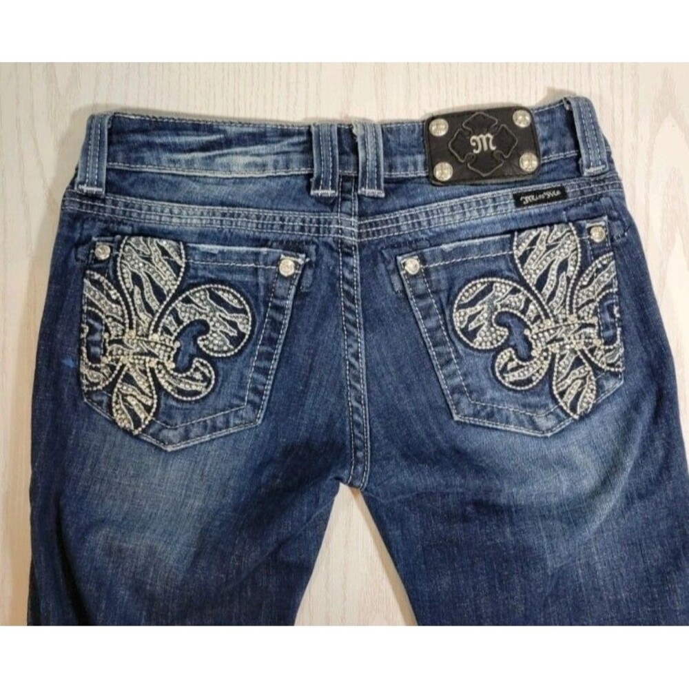 Miss Me Jeans Womens 28 Blue Bootcut Distressed Embellished Pockets JP5375B